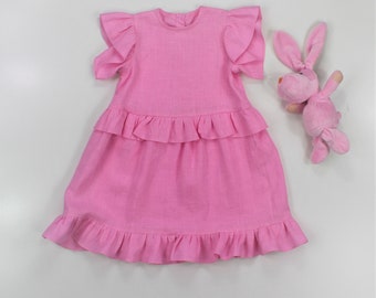 Girl's pure linen dress/ Linen dress/ Girl's clothes/ Toddler clothing