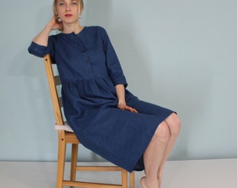 Linen midi dress, linen casual dress, linen summer dress
