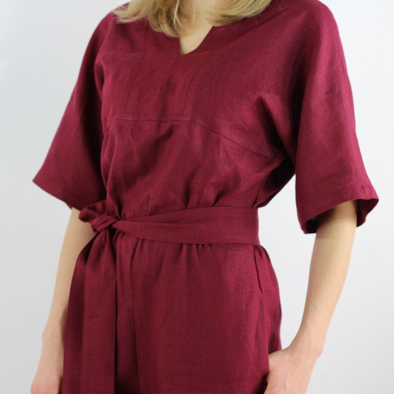 Damen Leinen Jumpsuit / Casual Leinen Jumpsuits / Leinen Strampler / Jumpsuit für Frauen / Burgundy Jumpsuit Bild 7