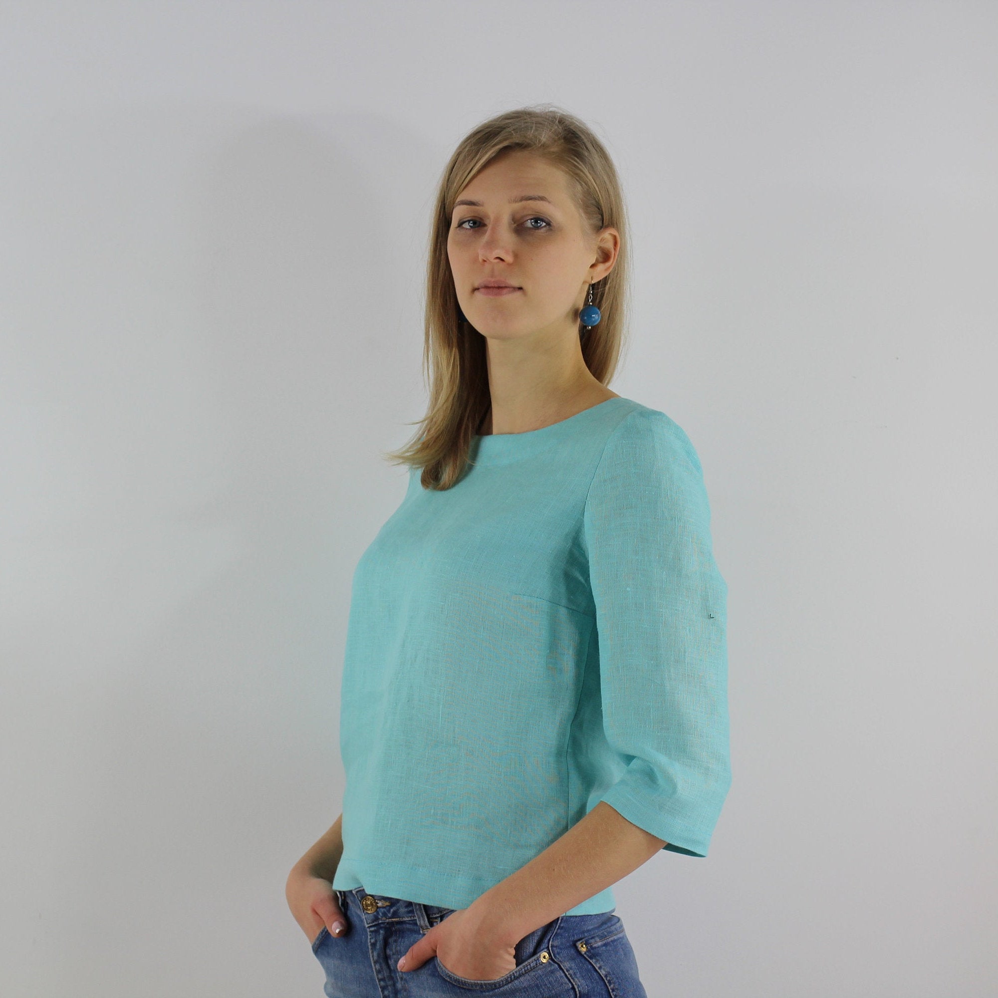Linen top/ Turquoise women blouse/women top/linen clothing Etsy
