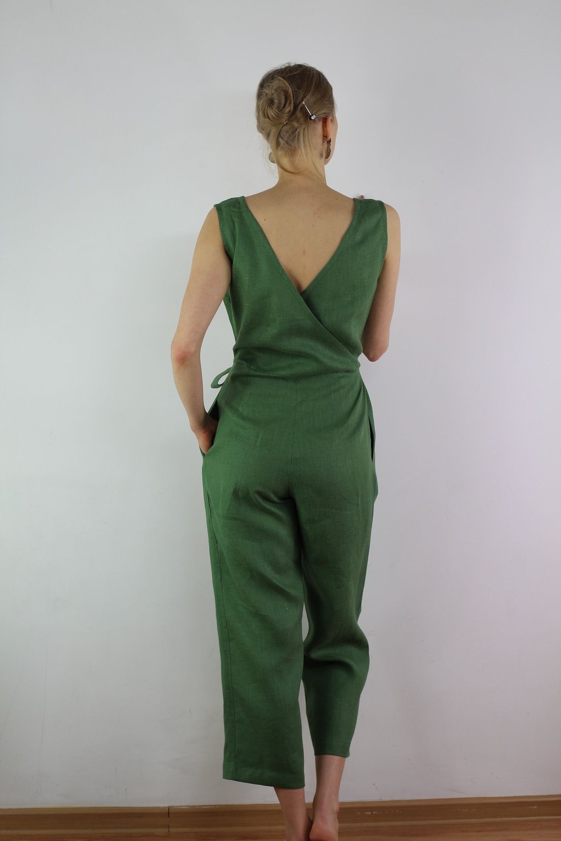 Summer linen jumpsuit/ Casual linen jumpsuits/ Green overall/ Etsy