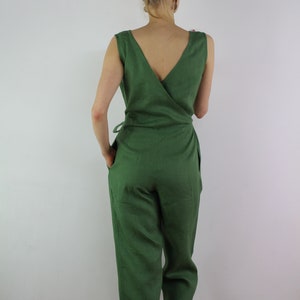 Summer linen jumpsuit/ Casual linen jumpsuits/ Green overall/ Jumpsuit for women/ Linen romper/ Cropped pants overall