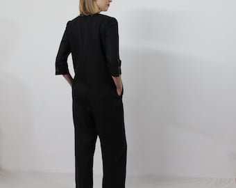 Women linen jumpsuit/ Casual linen jumpsuits/ Linen romper/ Jumpsuit for women/ Everyday jumpsuit/ Black jumpsuit