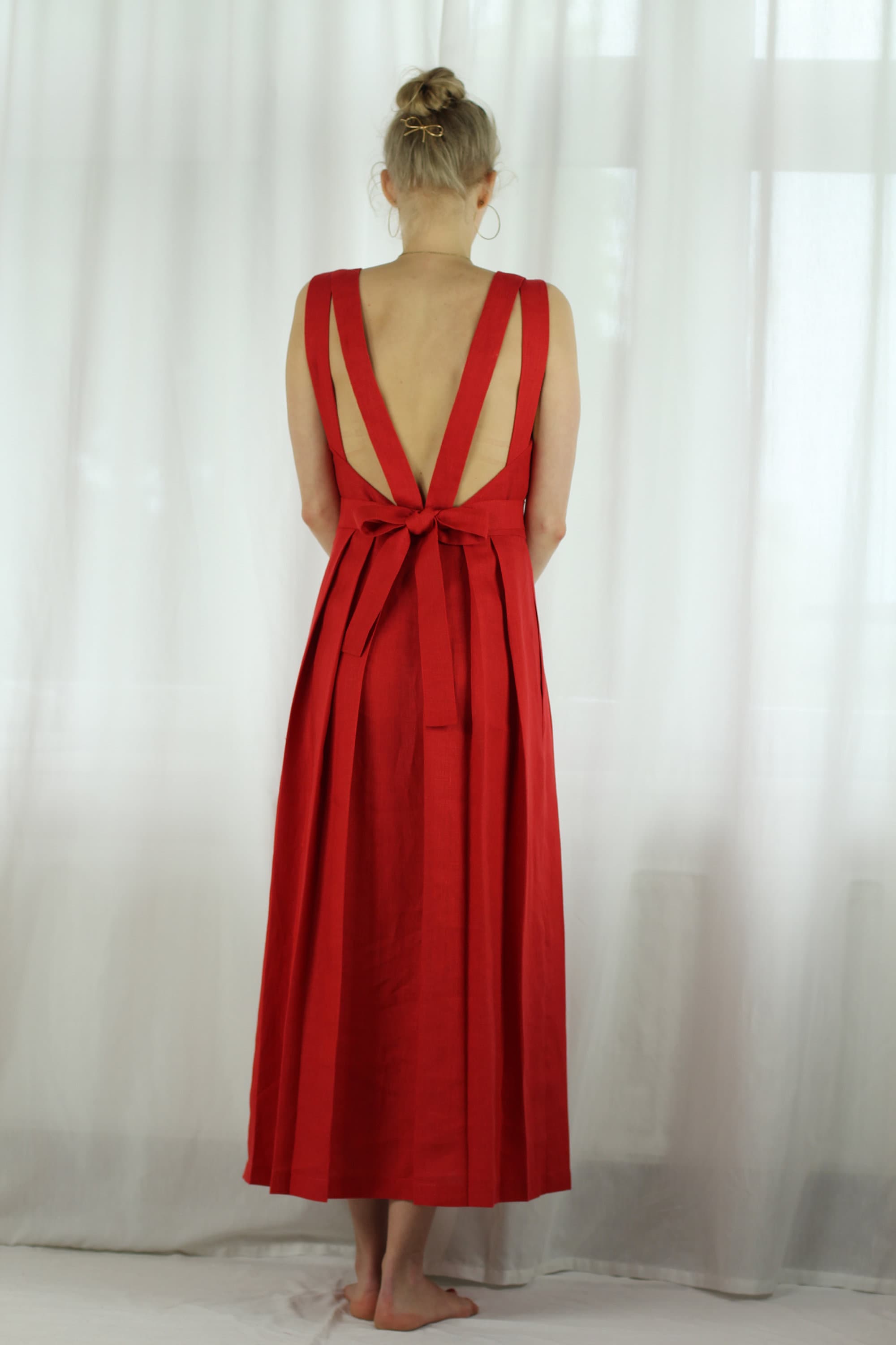 knee length dresses for ladies ATHENA cross back linen dress main image 1