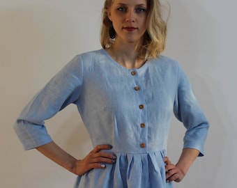 Vestido de lino para mujer/ Vestido de lino/ Vestido de mujer Llinen, vestido casual de lino, vestido de verano de lino, vestido azul