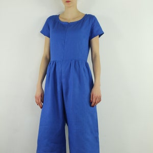 Women Linen Jumpsuit With Short Sleeves/ Casual Linen Jumpsuits/ Linen ...