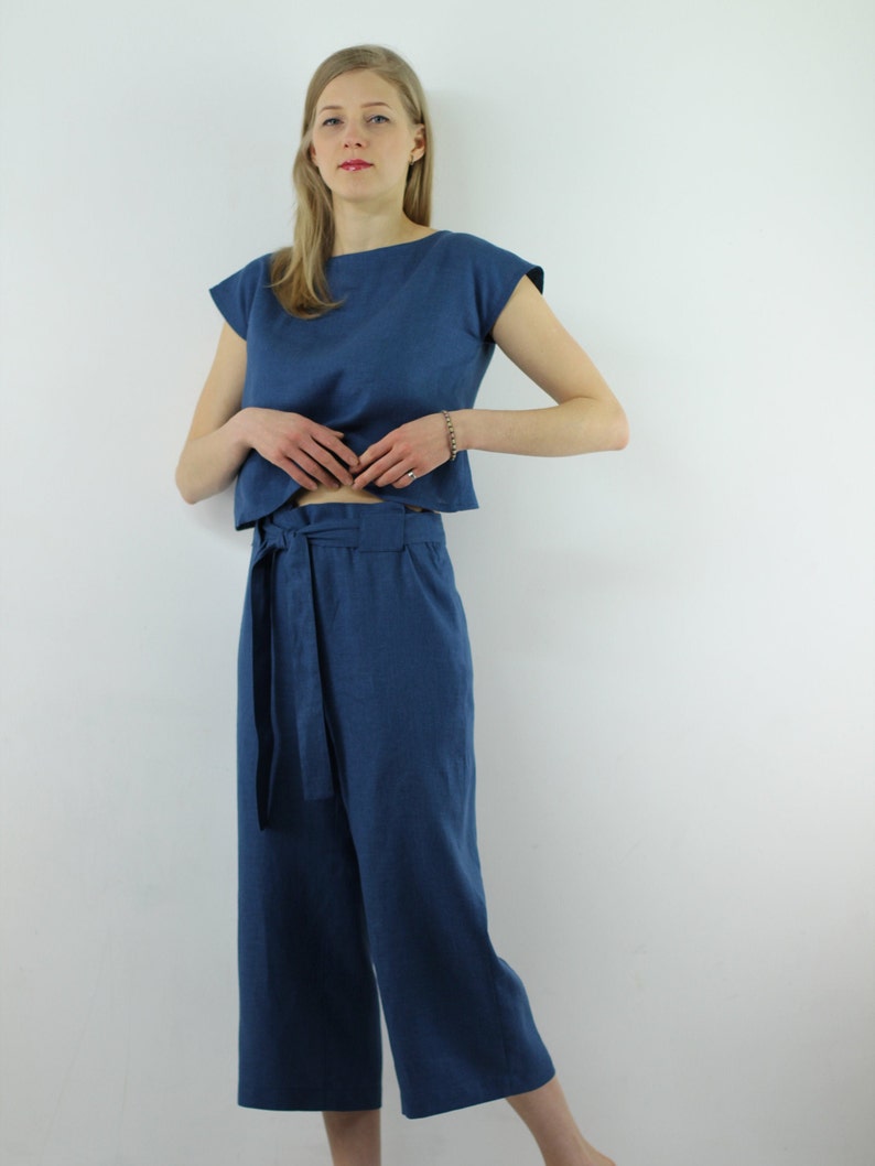 Linen blouse/Linen top/ Navy blue women blouse/Women top/Linen clothing image 4