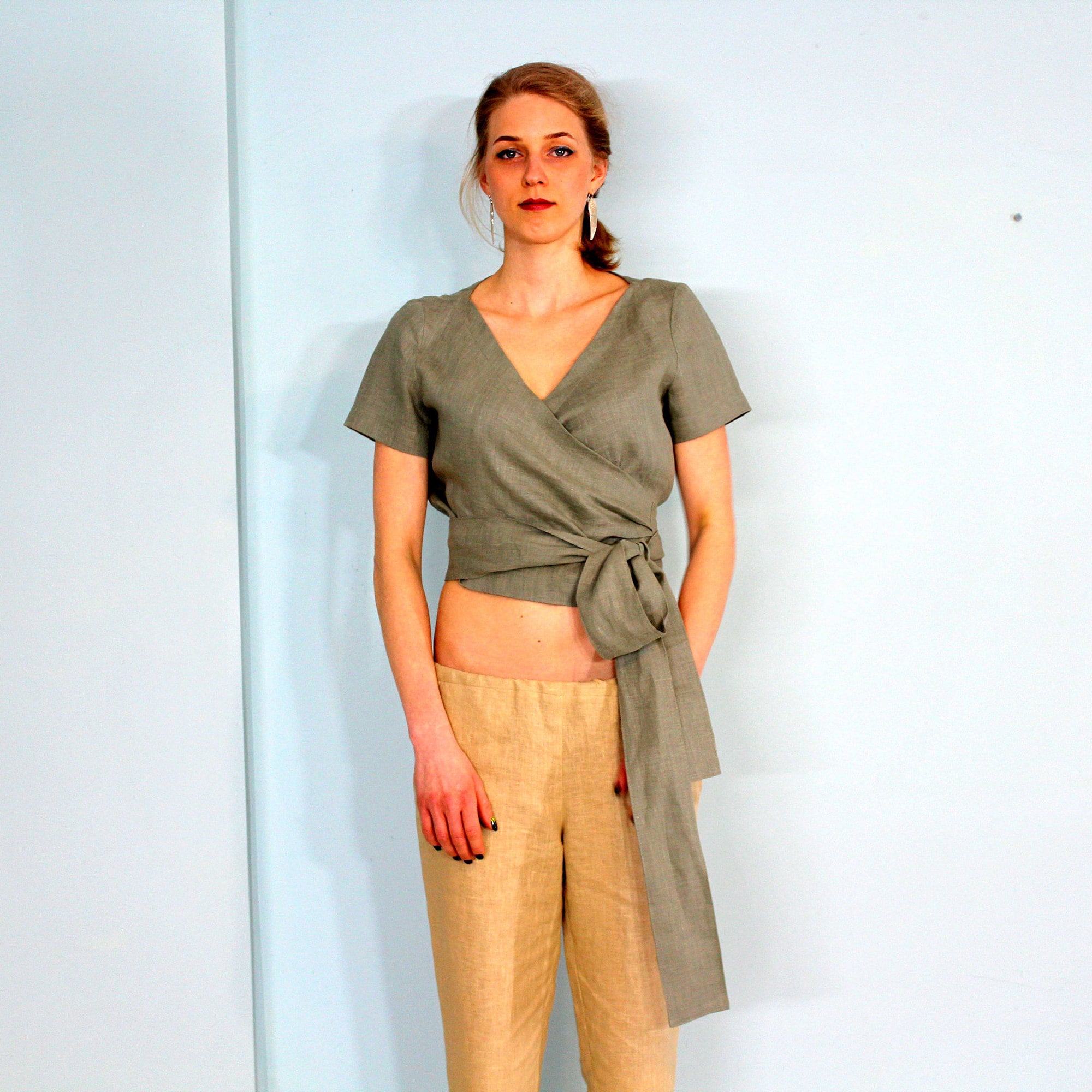 Wrap Linen Top/wrap Green Blouse/women Top/ Wrap Blouse/ Women - Etsy