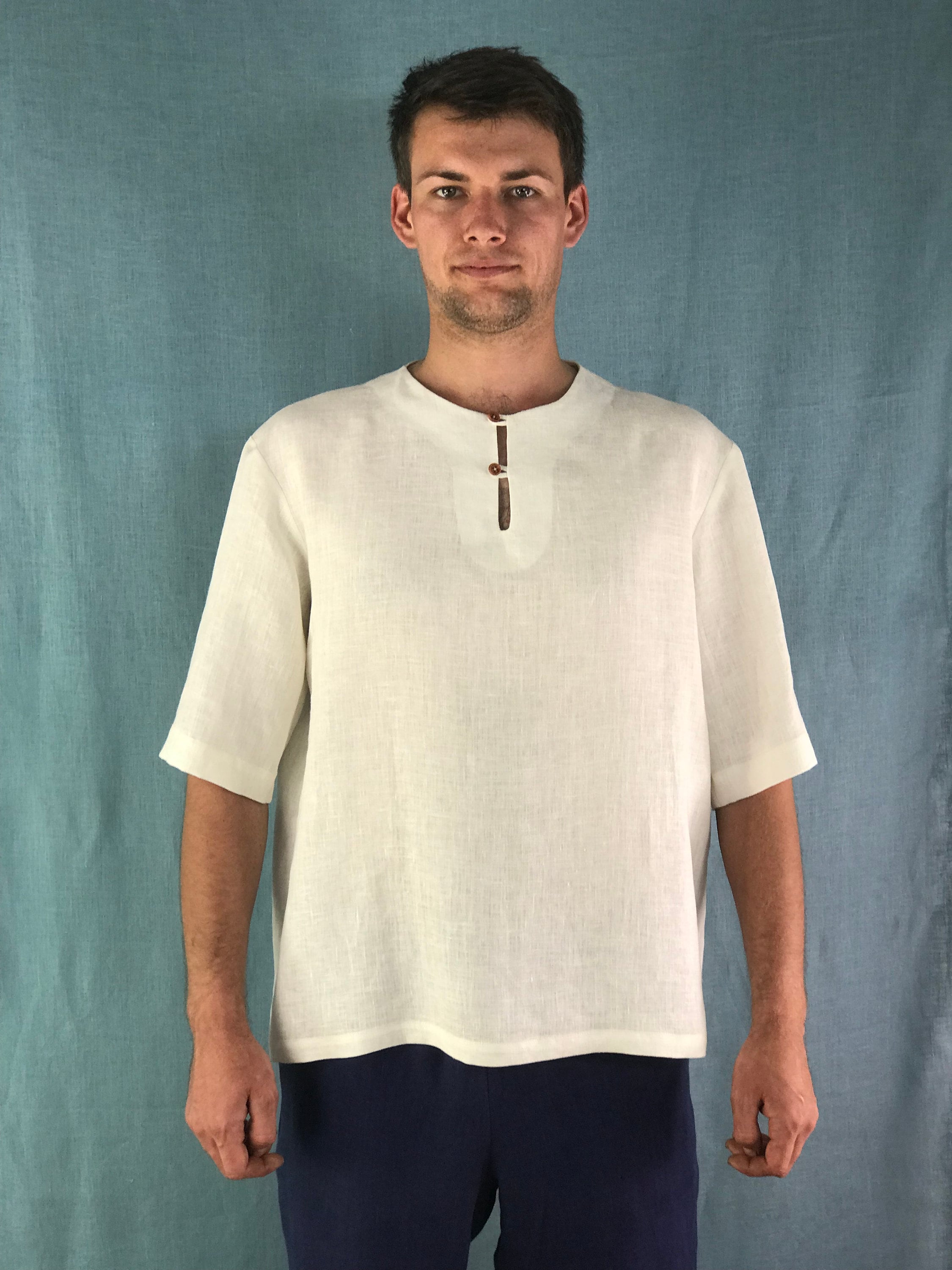 Mens linen shirt with short sleeves. Mens short sleeve shirt. Custom mens  shirt