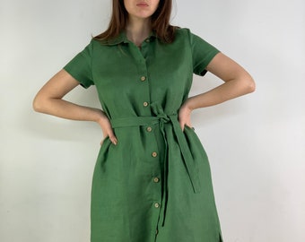 Linen dresses for women/ Linen dress with belt/ Linen women dress  , Lnen casual dress, Dress closure in front with buttons