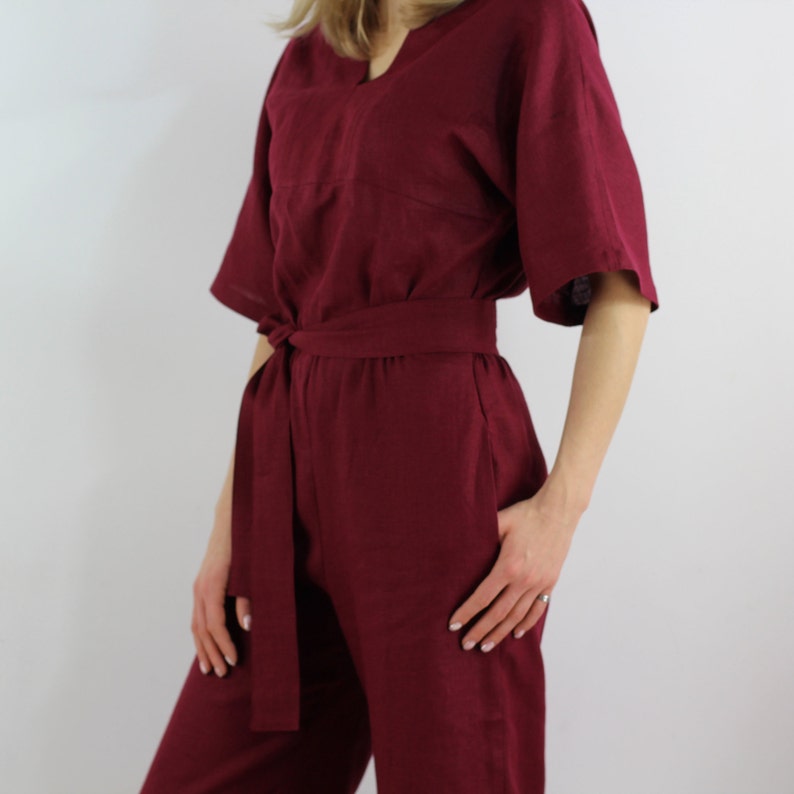 Damen Leinen Jumpsuit / Casual Leinen Jumpsuits / Leinen Strampler / Jumpsuit für Frauen / Burgundy Jumpsuit Bild 3