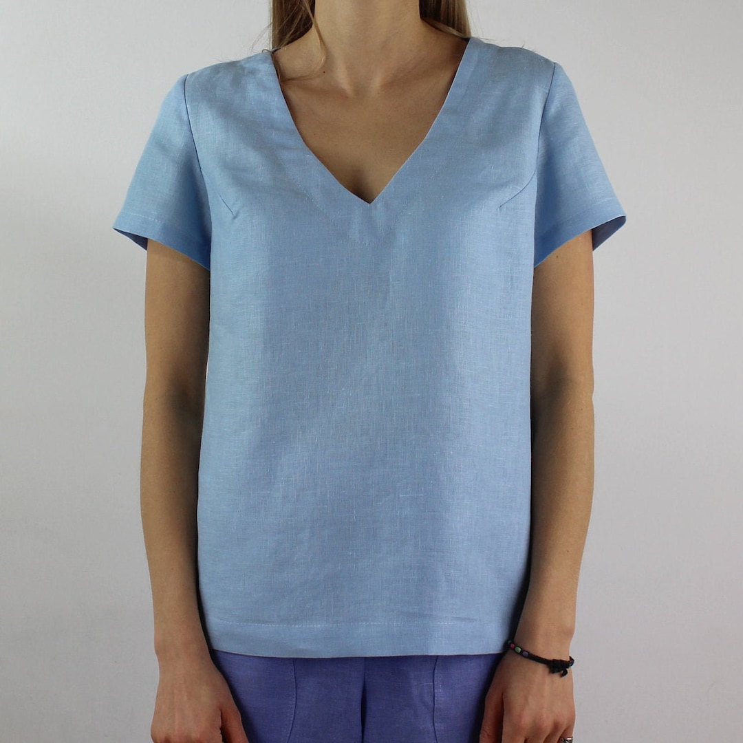 Linen Blouse/linen Top/ Blue Women Blouse/women Top/linen Etsy