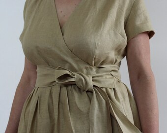 Linen dresses for women, linen wrap dress  , linen casual dress, linen summer dress, linen women dress