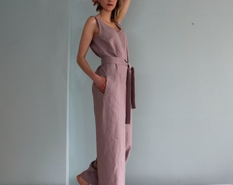 Women linen jumpsuit/ Casual linen jumpsuits/ Wide legged pants/ Jumpsuit for women/ Summer jumpsuit
