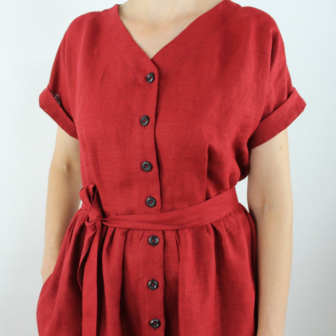 Linen Women Dress , Linen Casual Dress, Linen Summer Dress, , Button ...