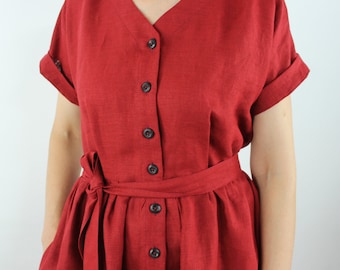 linen women dress  , linen casual dress, linen summer dress, , button front dress, button down dress