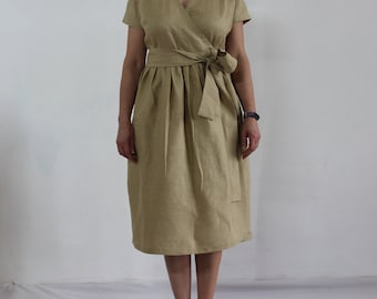 Linen dresses for women, linen wrap dress  , linen casual dress, linen summer dress, linen women dress