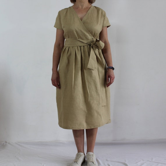etsy linen wrap dress