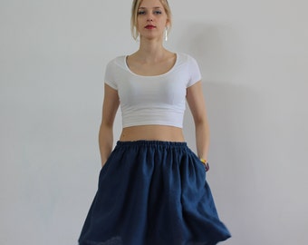 Linen skirt/ Linen midi skirt/ Summer skirt/ Casual skirt/ Linen skirt with pockets/ Linen blue skirt