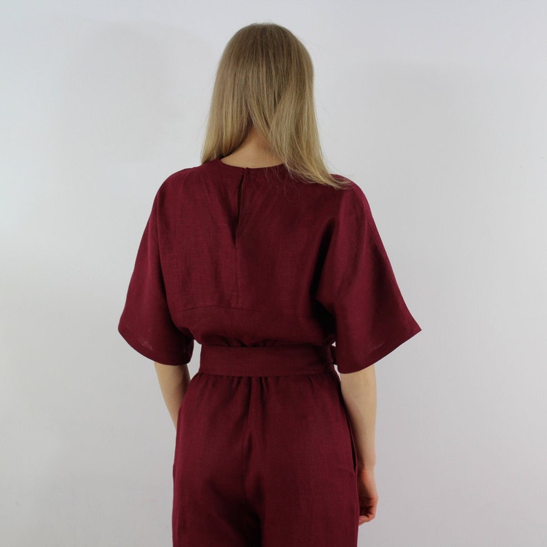 Damen Leinen Jumpsuit / Casual Leinen Jumpsuits / Leinen Strampler / Jumpsuit für Frauen / Burgundy Jumpsuit Bild 8