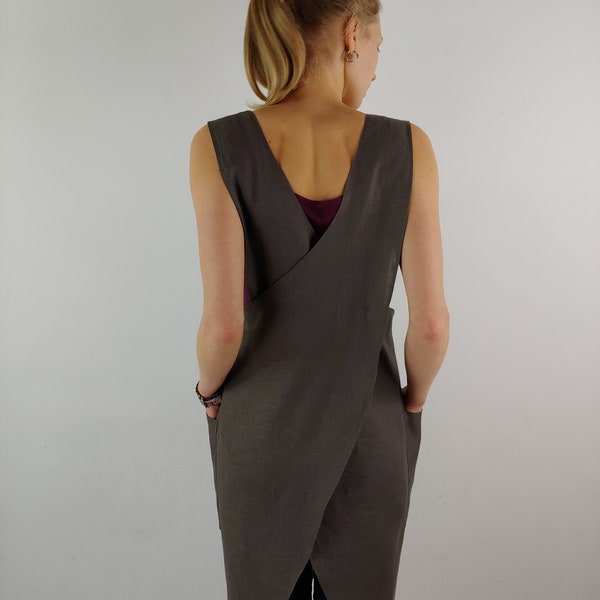 Linnen schort/ Japanse cross back schort/ Cross back linnen schort/ Pinafore linnen schort/ Japanse schort/Unisex schort/