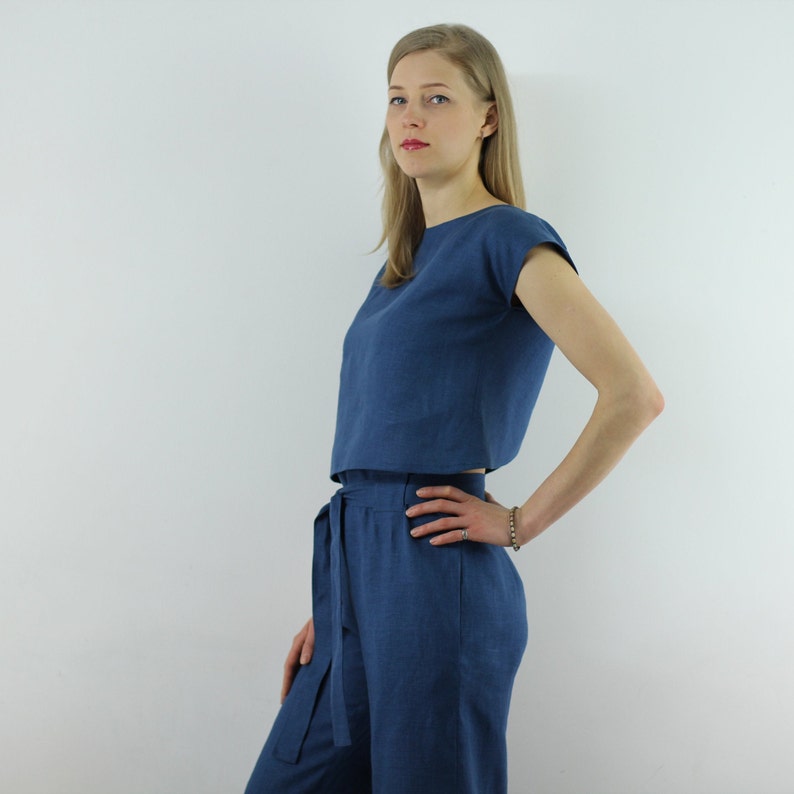 Linen blouse/Linen top/ Navy blue women blouse/Women top/Linen clothing image 3