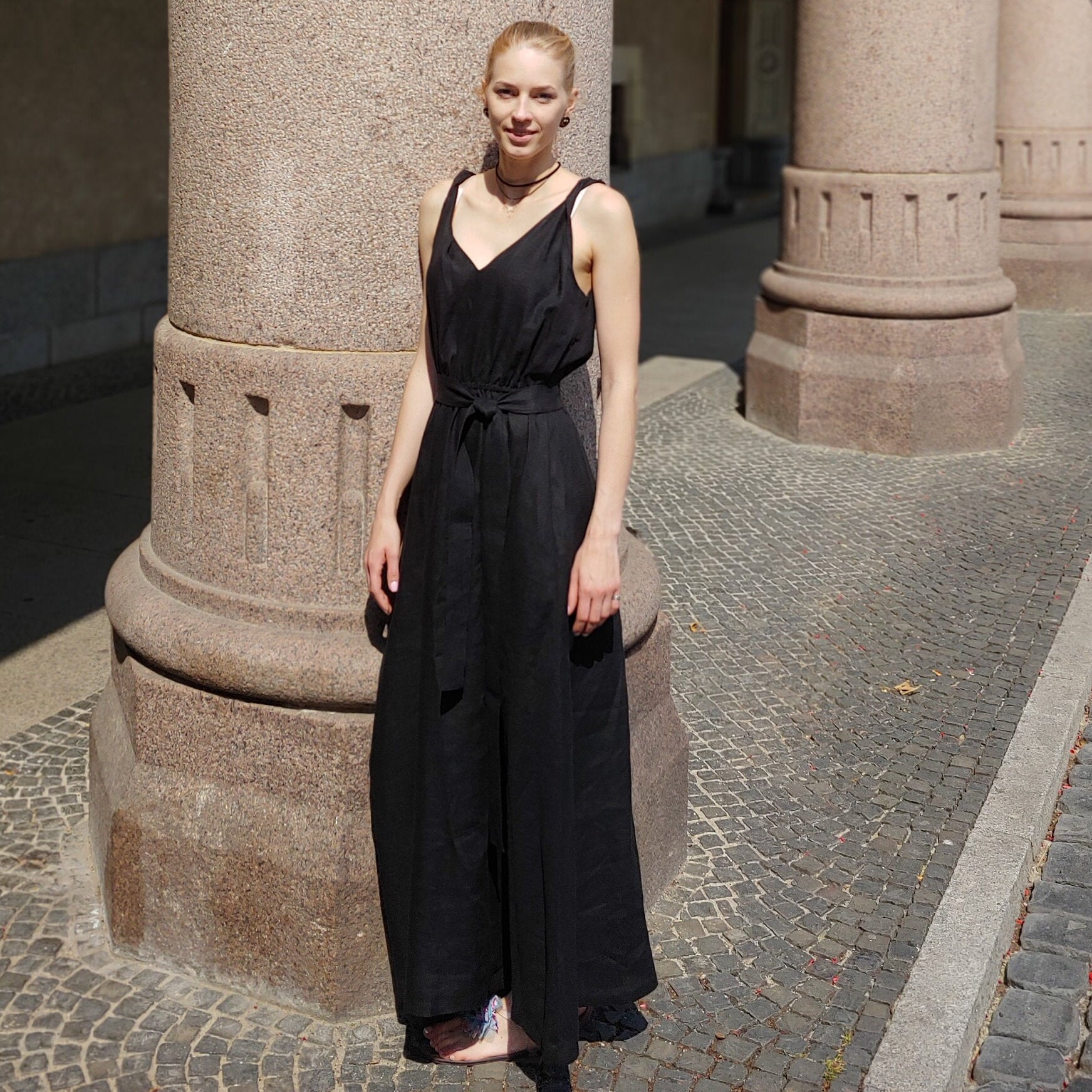linen dress/ maxi dress/ linen long dress/ linen summer dress/ linen casual dress/ linen Black dress