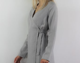 Linen top/ Wrap women blouse/ women top/ without buttons blouse/ linen clothing/ light grey blouse/ linen blouses