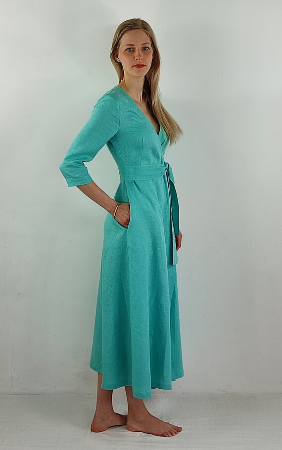 ankle length wrap dress Lateral Lattice 3/4 Sleeve Ankle-Length Wrap Dress