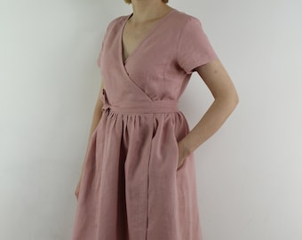 Linen dresses for women, linen wrap dress , linen casual dress, linen summer dress, linen women dress