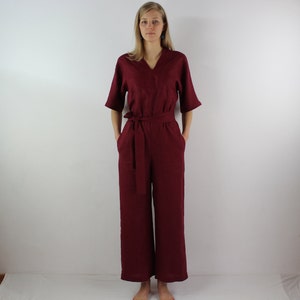 Damen Leinen Jumpsuit / Casual Leinen Jumpsuits / Leinen Strampler / Jumpsuit für Frauen / Burgundy Jumpsuit Bild 5