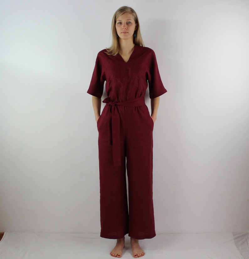 Damen Leinen Jumpsuit / Casual Leinen Jumpsuits / Leinen Strampler / Jumpsuit für Frauen / Burgundy Jumpsuit Bild 5