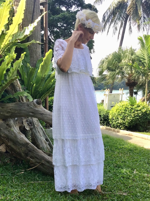 Romantic ruffled vintage boho wedding dress