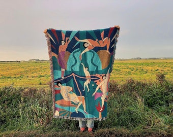 Dancing Queen - Woven Tapestry by Molly Hawkins. Tapestry, Gobelin, Throw Blanket, Woven Wall Hanging, 1980's, Memphis Art, Matisse, Dancing
