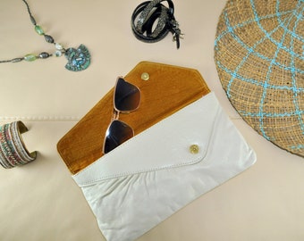 Leather clutch White clutch Soft leather clutch Vintage clutch Retro clutch