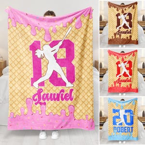 Personalizowany koc do ociekania lodami, spersonalizowany koc polarowy Sherpa do baseballu i softballu, koc do ociekania baseballu dla chłopca, dziewczynki, drużyny