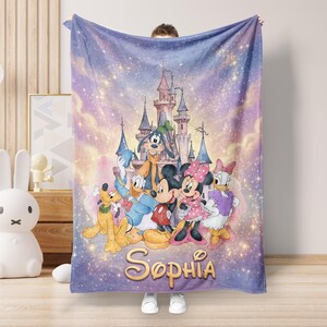 Manta personalizada de Disney, manta del castillo de Mickey y sus amigos, manta del Reino Mágico, manta de cumpleaños de Disney para niña, manta de Disneyland