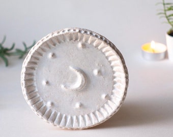 Handmade Ceramic Moon Ring Dish: Pottery Jewelry Plate