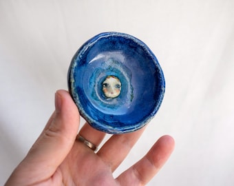 Girl Small Tea Cup no Handle, Pottery Cup, Tea Bowl, Yunomy, Stoneware, Indigo ceramic