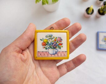 Bouquet unique miniature ceramic wall art, Landscape illustration, Miniature, Nature, Ceramic, Home decor, Wall hanging, Tile wall art