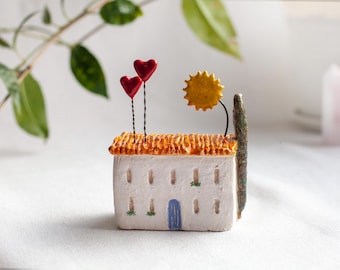 Ceramic house, Tiny house, Miniature house, Cute Sculpture, Pottery Figurines, Ceramic miniatures, Little house, Housewarming gift, Clay
