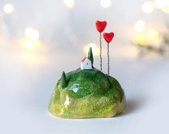 Small ceramic house, Tiny house, Miniature house, Cute Sculpture, Pottery Figurines, Ceramic miniatures, Little house, Housewarming gift