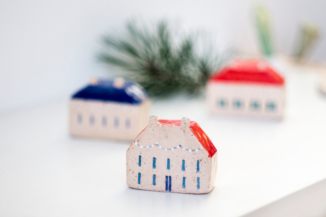 Ceramic House Figurine Gift Under the Tree Tiny House Etsy