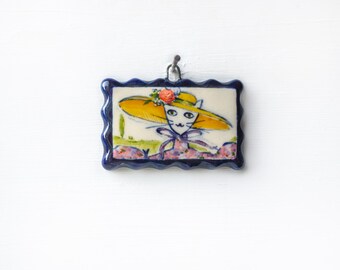 Auntie Jane unique miniature ceramic wall art, Landscape illustration, Miniature, Nature, Ceramic, Home decor, Wall hanging, Tile wall art