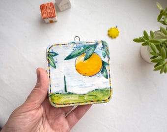 Tuscan Landscape, Ceramic wall art, Tile wall art, Tile, Botanical wall art, Ceramic, Home decor, Wall hanging, Floral illustration, Orange