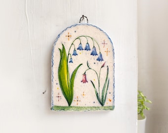 Unique ceramic wall art, Landscape, Botanical wall art, Ceramic, Home decor, Wall hanging, Floral illustration,Tile wall art,Boho decor,Clay