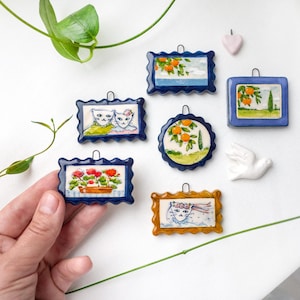 Unique ceramic mini wall art, Landscape illustration, Miniature, Nature, Ceramic, Home decor, Wall hanging, Tile wall art, Boho decor, Clay