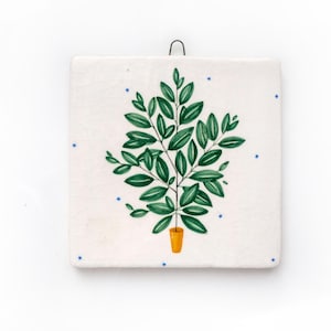 Arte mural con azulejos de cerámica botánica: ilustración floral de ficus, decoración del hogar pintada a mano