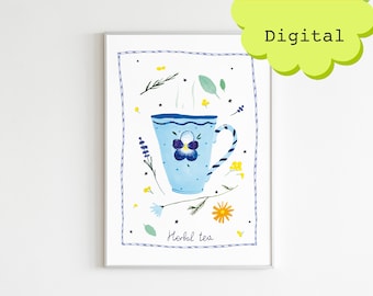 Herbal Tea Illustration Art Print: Kitchen Decor (Digital Download)