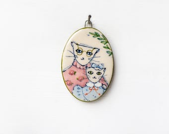 Family unique miniature ceramic wall art, Landscape illustration, Miniature, Nature, Ceramic, Home decor, Wall hanging, Tile wall art, Boho